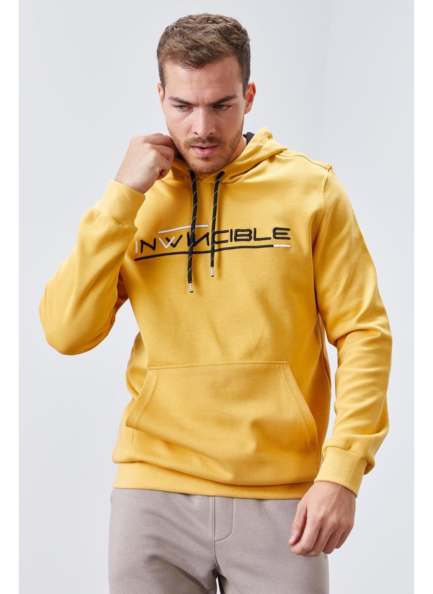 Mustard Men's Kangaroo Pocket Standard Size Hooded Sweatshirt-87883