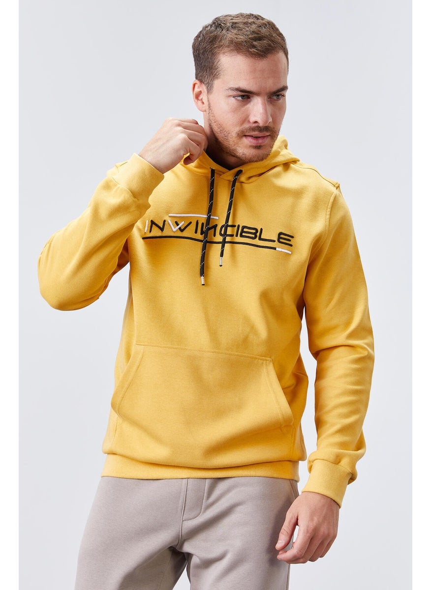 Mustard Men's Kangaroo Pocket Standard Size Hooded Sweatshirt-87883