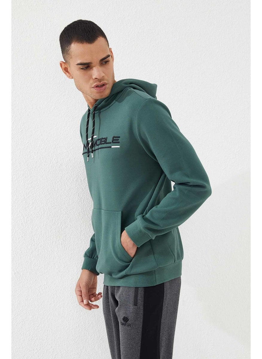 Green Men's Kangaroo Pocket Standard Size Hooded Sweatshirt-87883