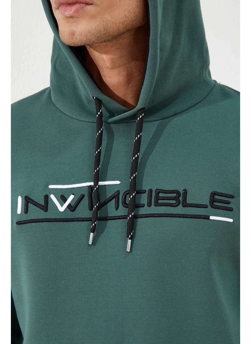 Green Men's Kangaroo Pocket Standard Size Hooded Sweatshirt-87883
