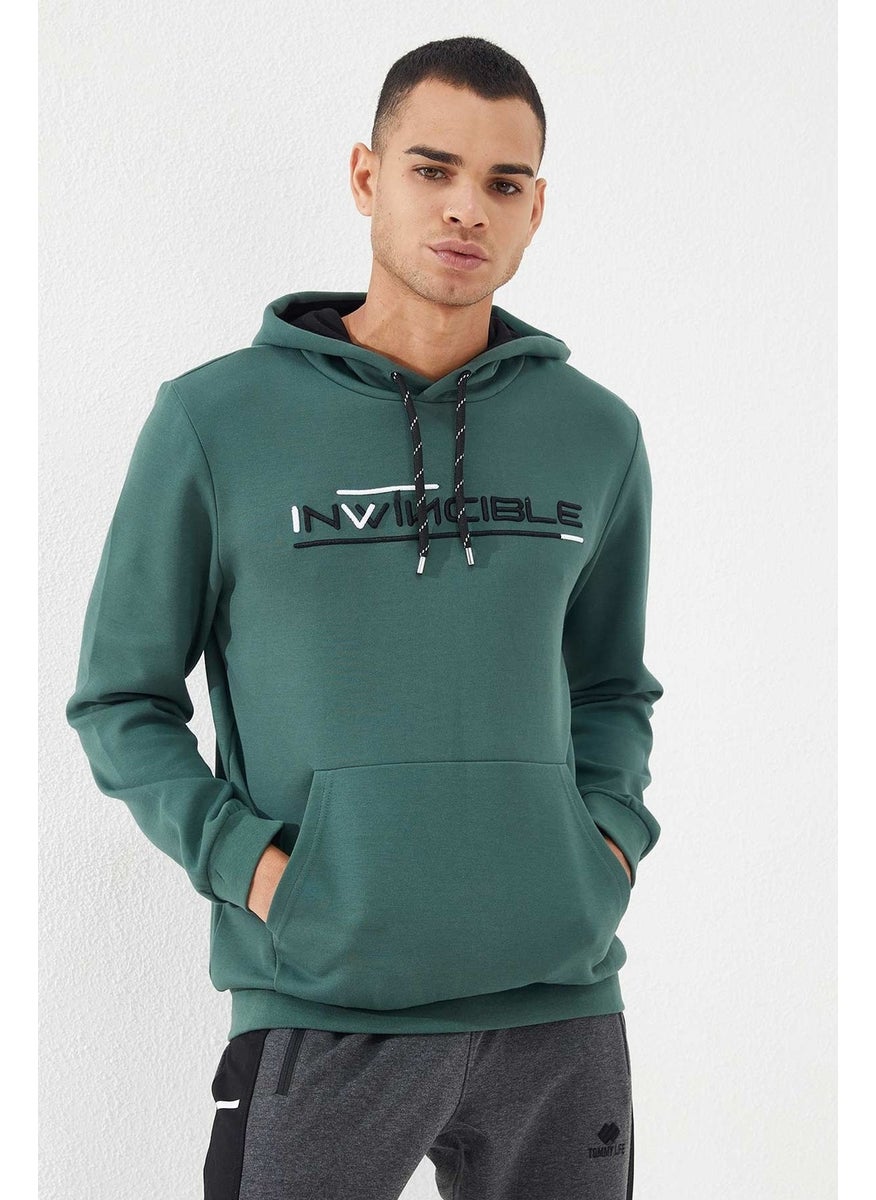 Green Men's Kangaroo Pocket Standard Size Hooded Sweatshirt-87883