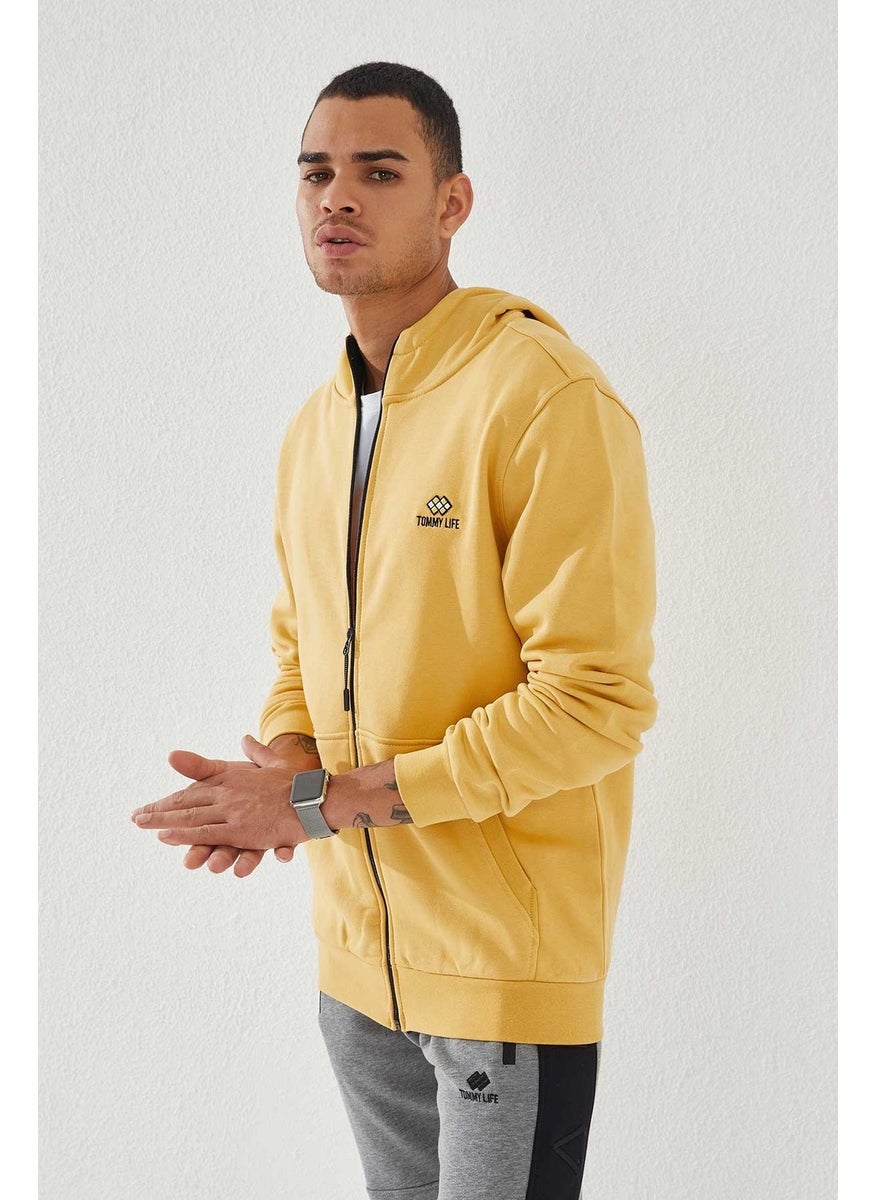 Mustard Men's Zippered Standard Pattern Hooded Sweatshirt-87877