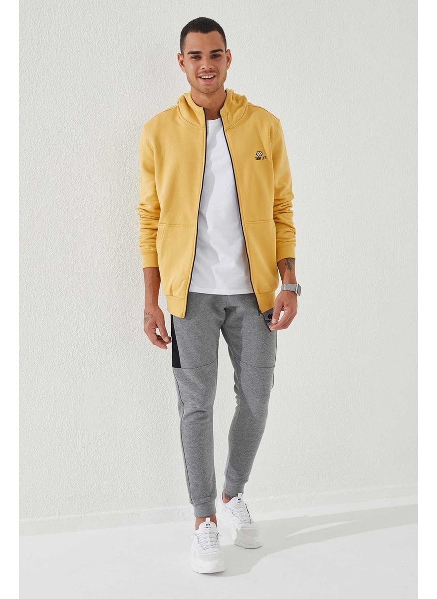 Mustard Men's Zippered Standard Pattern Hooded Sweatshirt-87877