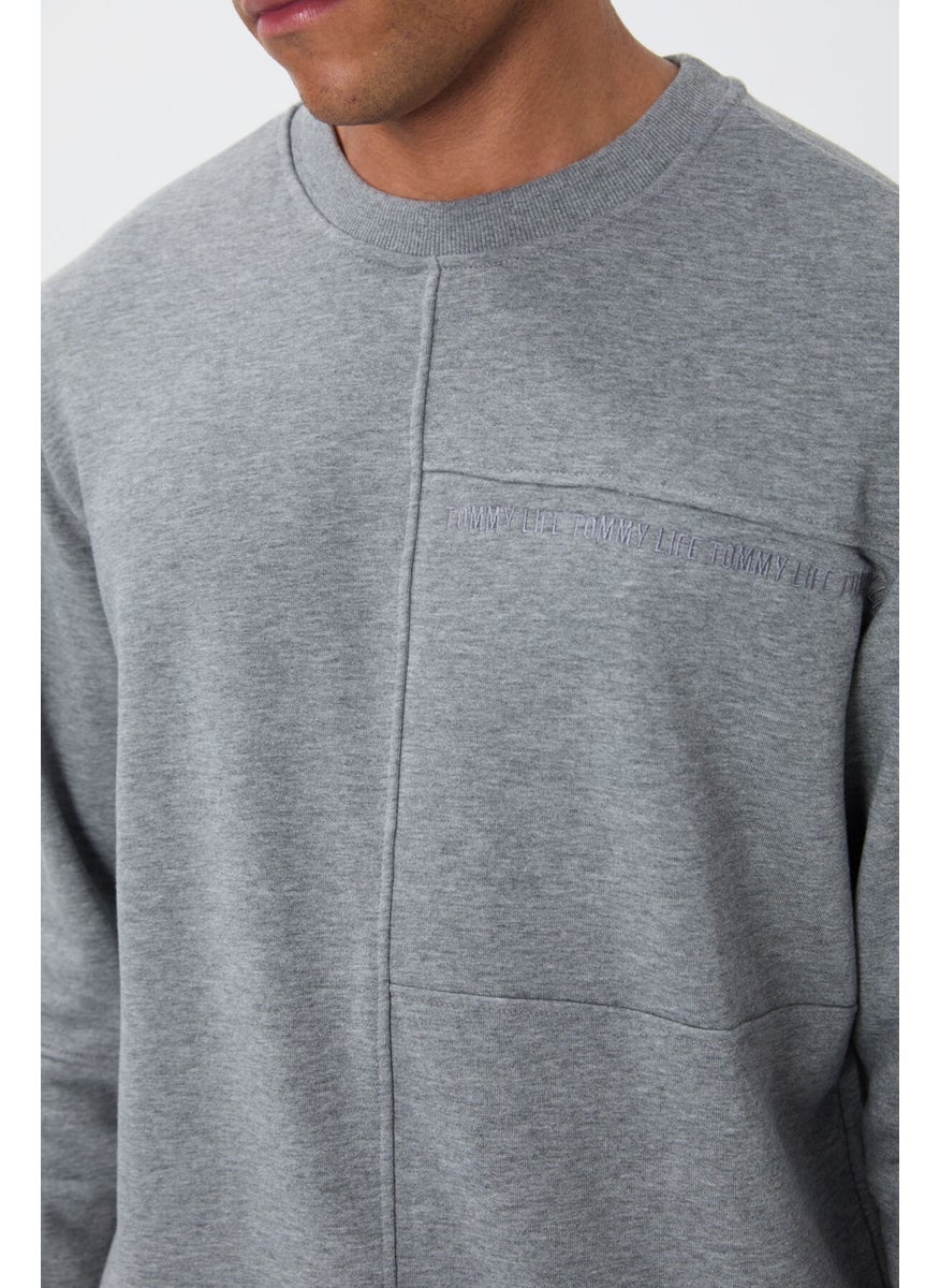 Gray Melange Compact Cotton Thick Smooth Textured O Neck Standard Fit Men's Sweatshirt -88405