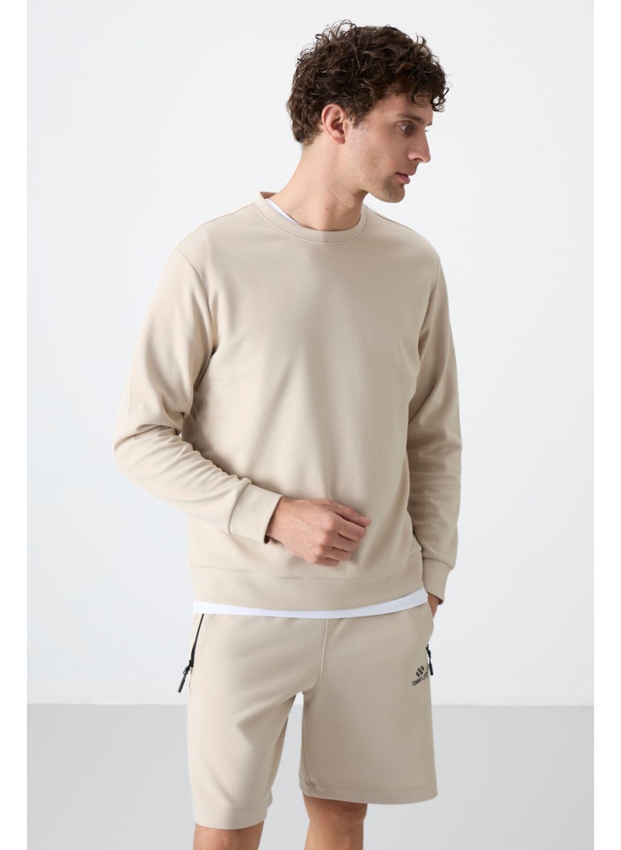 Beige Basic O Neck Comfortable Form Men's Sweatshirt - 88053