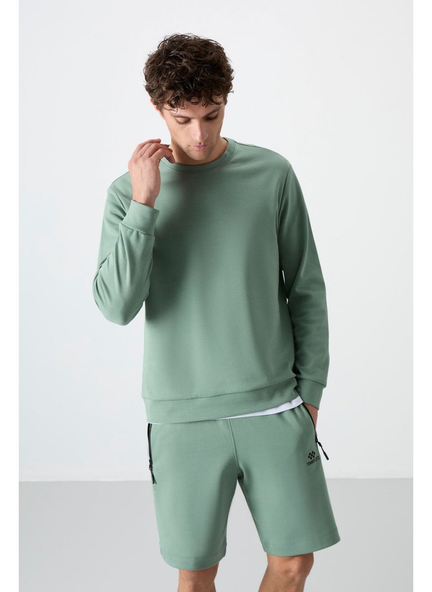 Light Green Basic O Neck Comfortable Form Men's Sweatshirt - 88053