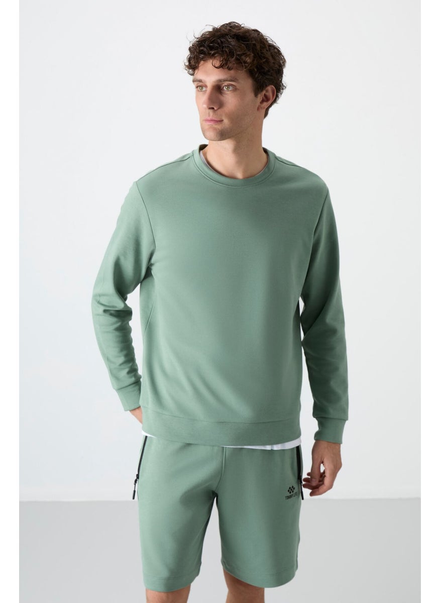 Light Green Basic O Neck Comfortable Form Men's Sweatshirt - 88053