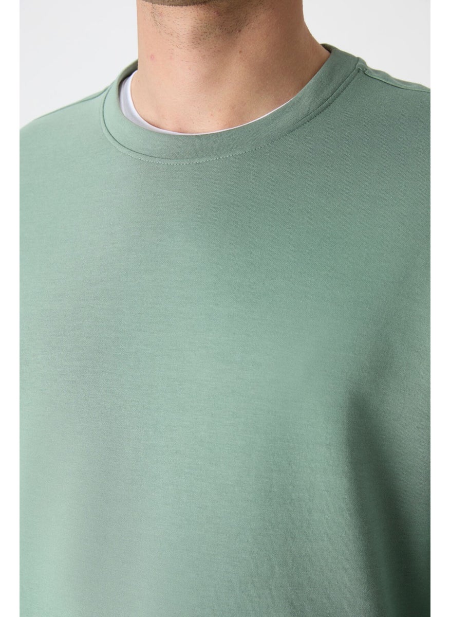 Light Green Basic O Neck Comfortable Form Men's Sweatshirt - 88053