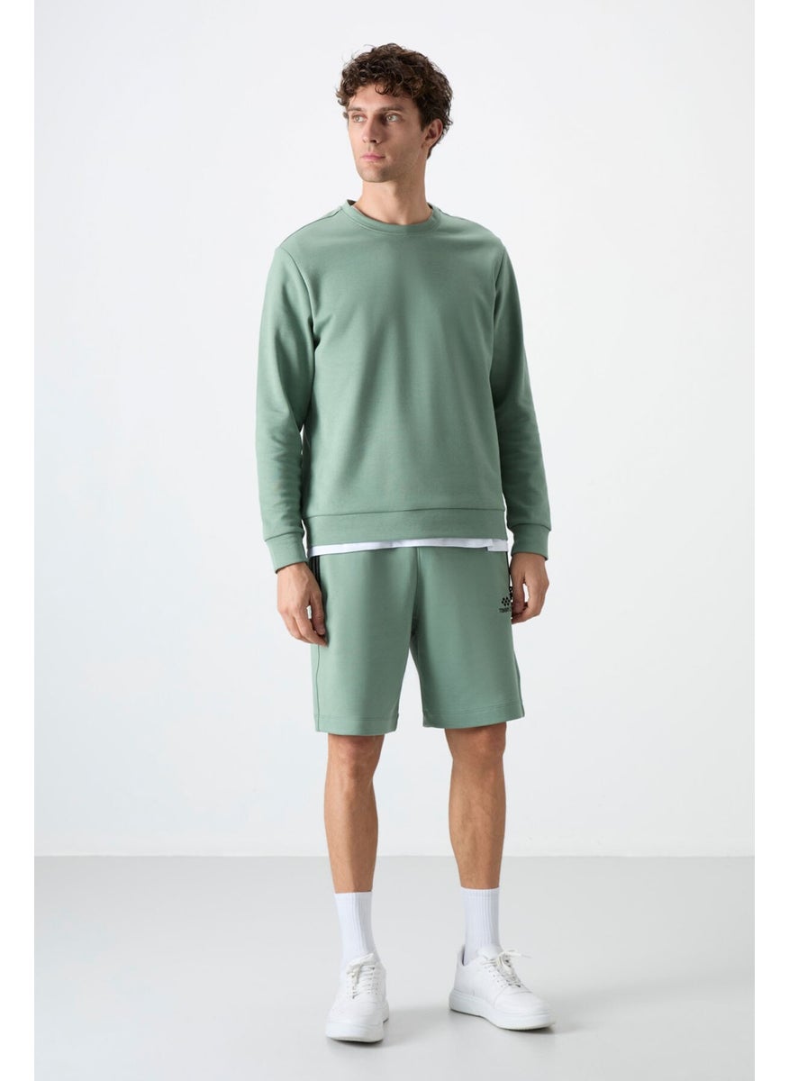 Light Green Basic O Neck Comfortable Form Men's Sweatshirt - 88053