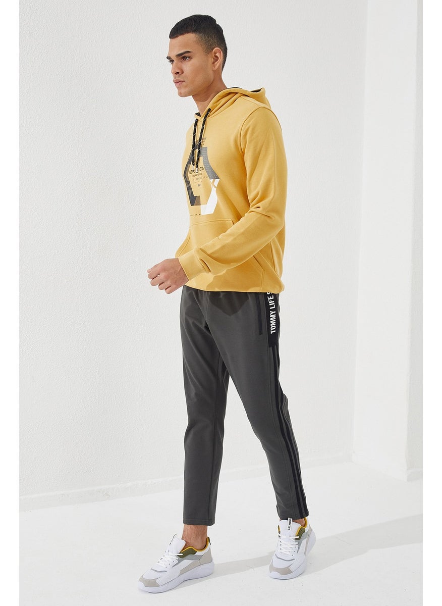 Mustard Men's Geometric Printed Standard Fit Hooded Sweat-87870