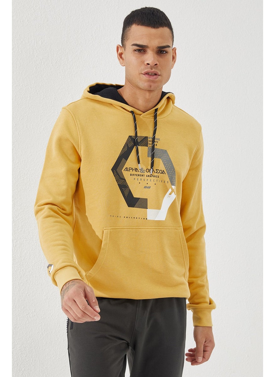 Mustard Men's Geometric Printed Standard Fit Hooded Sweat-87870