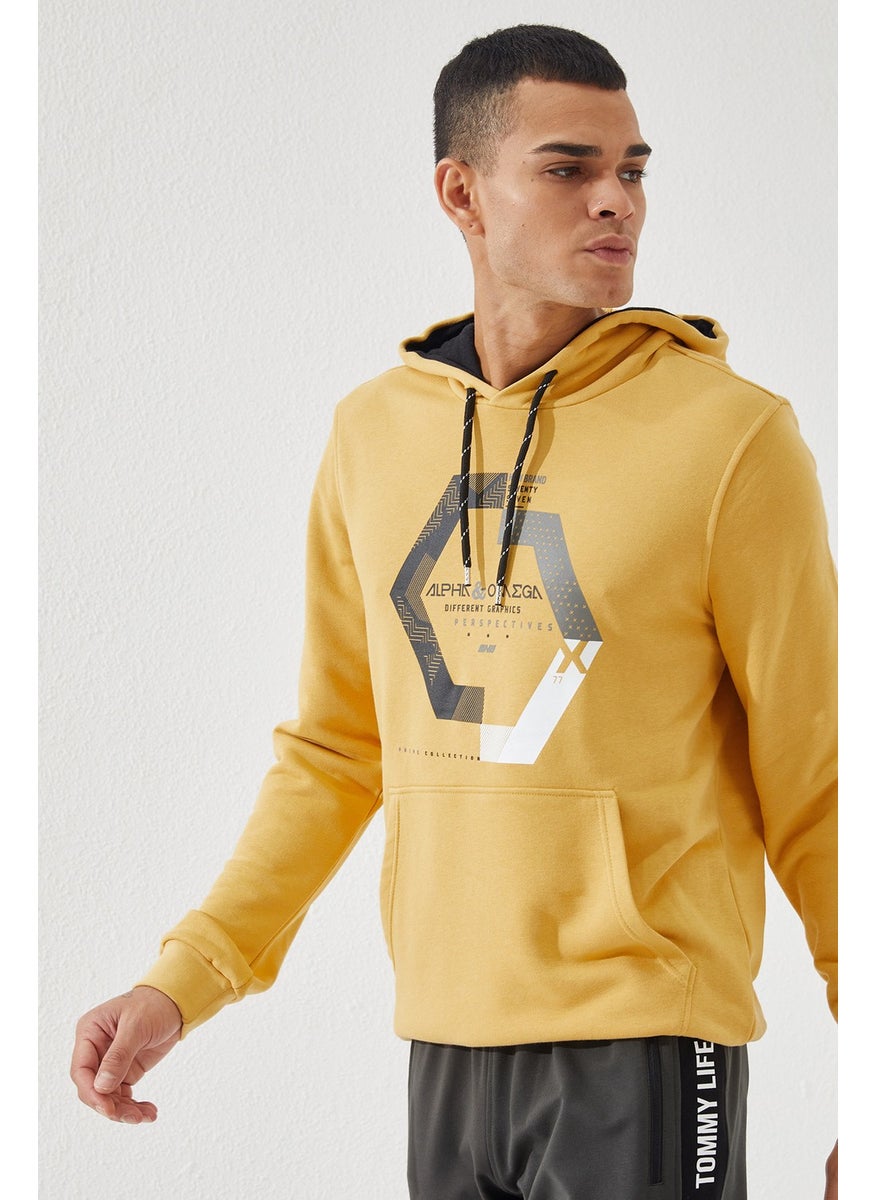 Mustard Men's Geometric Printed Standard Fit Hooded Sweat-87870