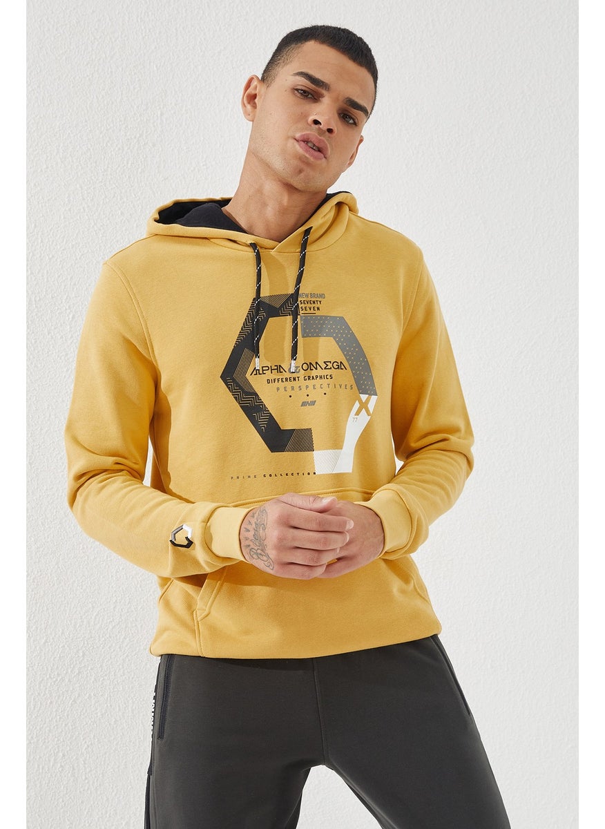 Mustard Men's Geometric Printed Standard Fit Hooded Sweat-87870