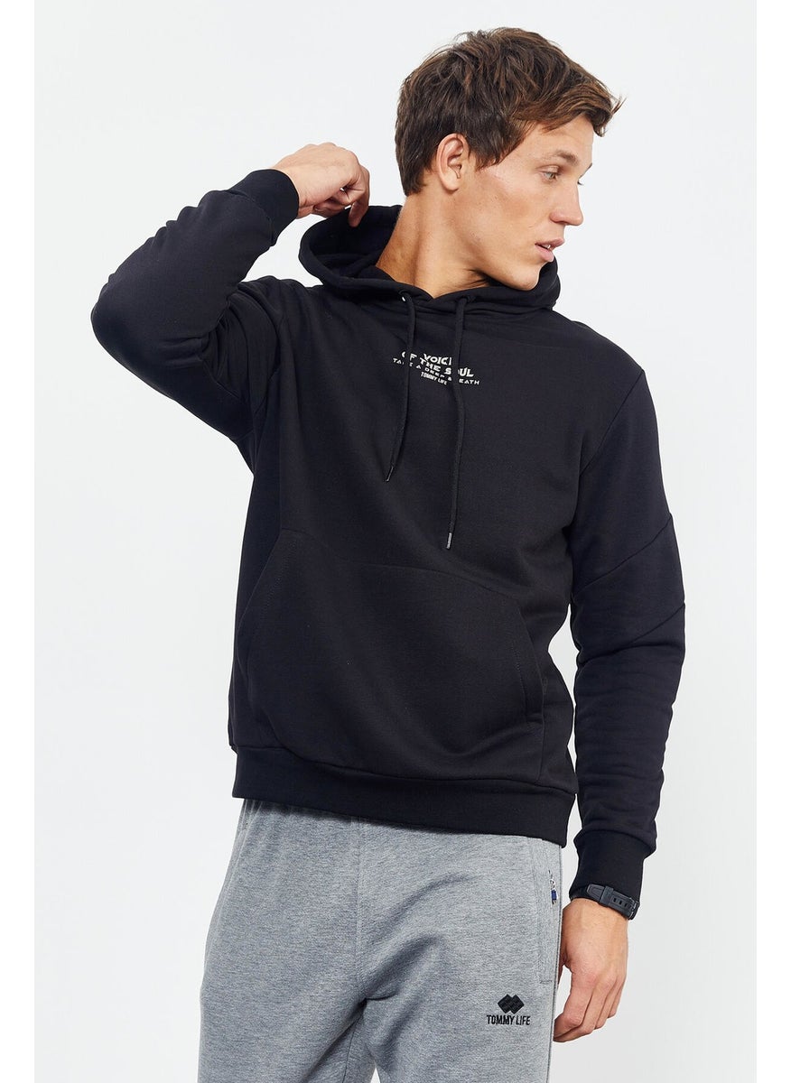 Black Men's Skull Back Printed Hooded Comfortable Form Sweatshirt - 88008