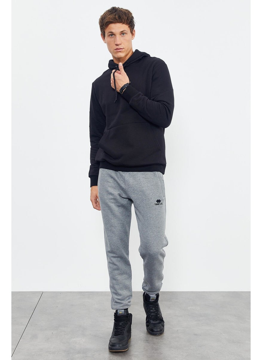 Black Men's Skull Back Printed Hooded Comfortable Form Sweatshirt - 88008