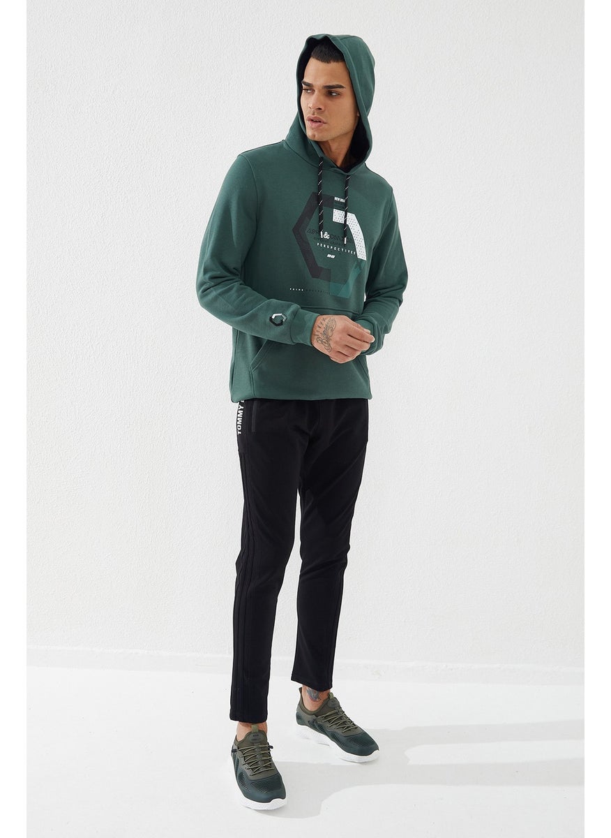 Green Men's Geometric Printed Standard Pattern Hooded SWEATSHIRT-87870