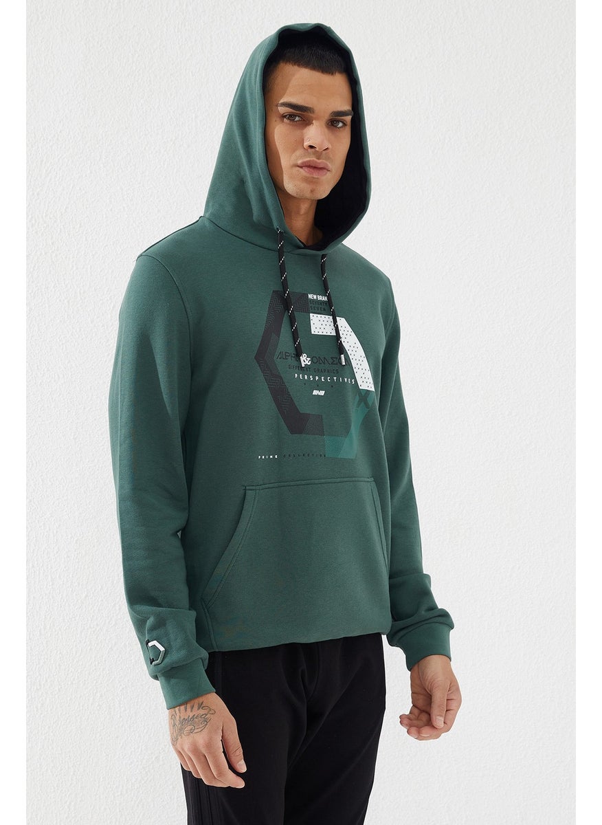 Green Men's Geometric Printed Standard Pattern Hooded SWEATSHIRT-87870