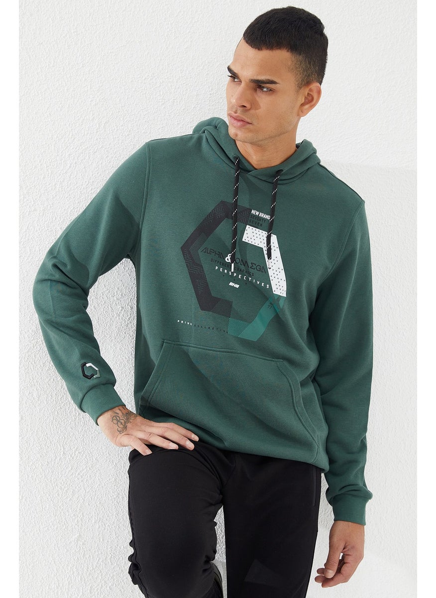 Green Men's Geometric Printed Standard Pattern Hooded SWEATSHIRT-87870