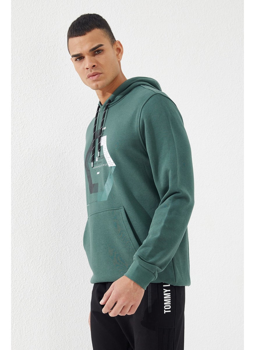 Green Men's Geometric Printed Standard Pattern Hooded SWEATSHIRT-87870