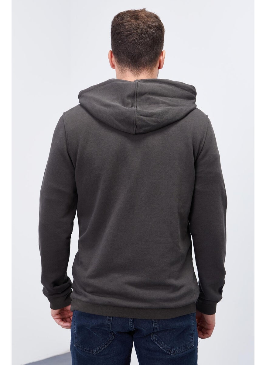 Khaki Men's Geometric Printed Standard Pattern Hooded SWEATSHIRT-87870