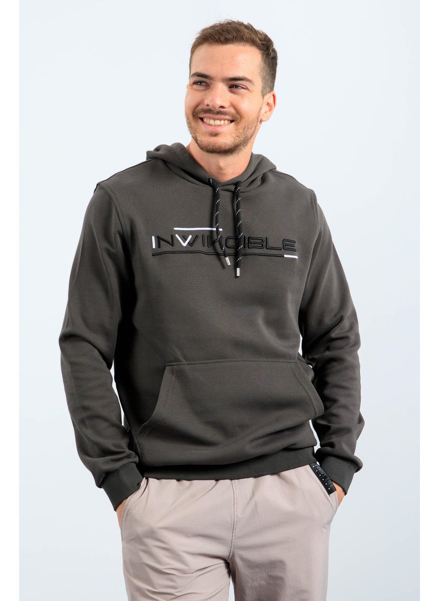 Khaki Men's Kangaroo Pocket Standard Size Hooded Sweatshirt-87883