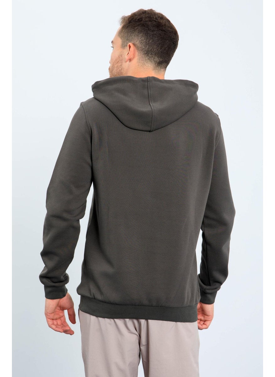 Khaki Men's Kangaroo Pocket Standard Size Hooded Sweatshirt-87883