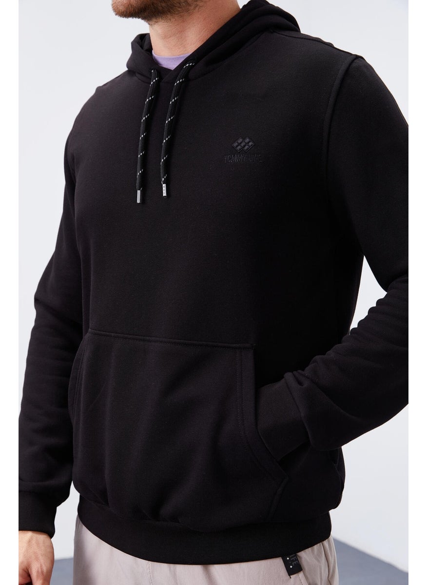Black Men's Kangaroo Pocket Standard Fit Hooded SWEATSHIRT-87872