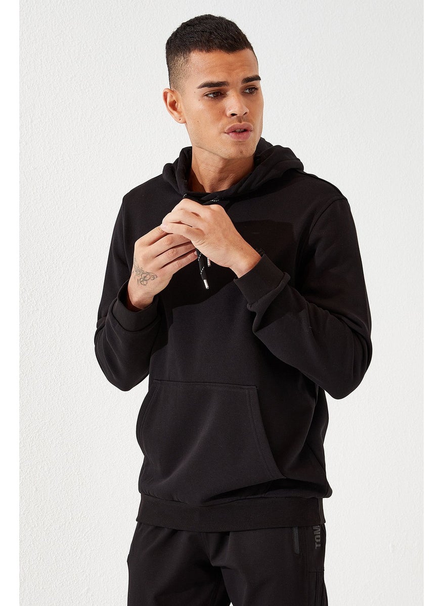 Black Men's Kangaroo Pocket Standard Fit Hooded SWEATSHIRT-87872