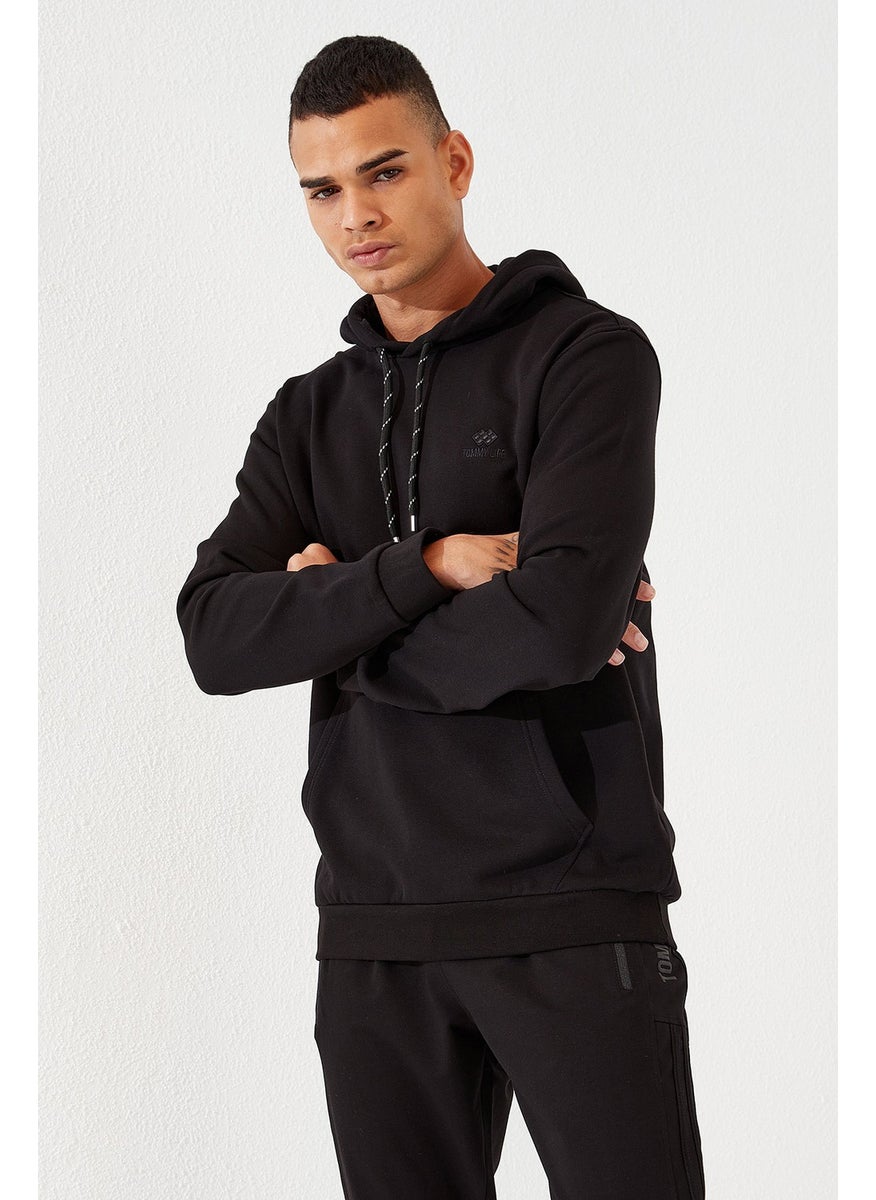 Black Men's Kangaroo Pocket Standard Fit Hooded SWEATSHIRT-87872