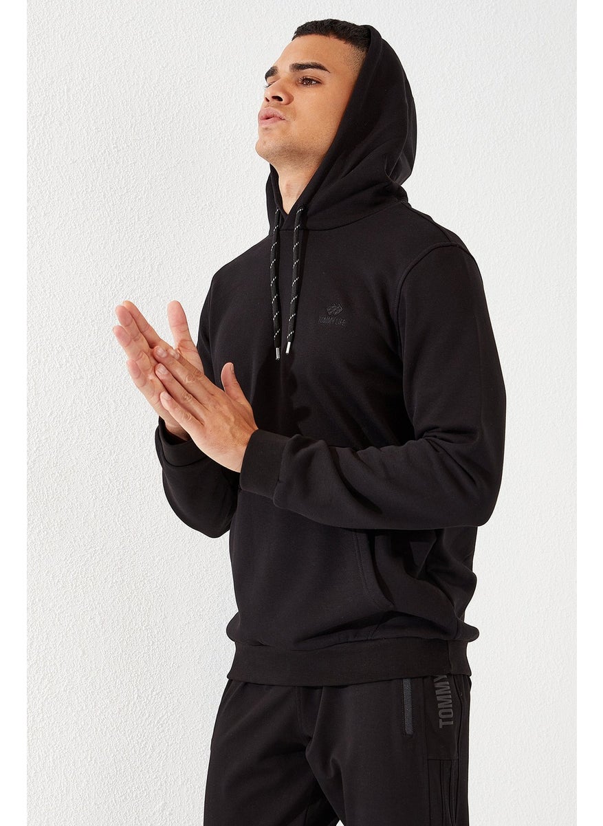 Black Men's Kangaroo Pocket Standard Fit Hooded SWEATSHIRT-87872