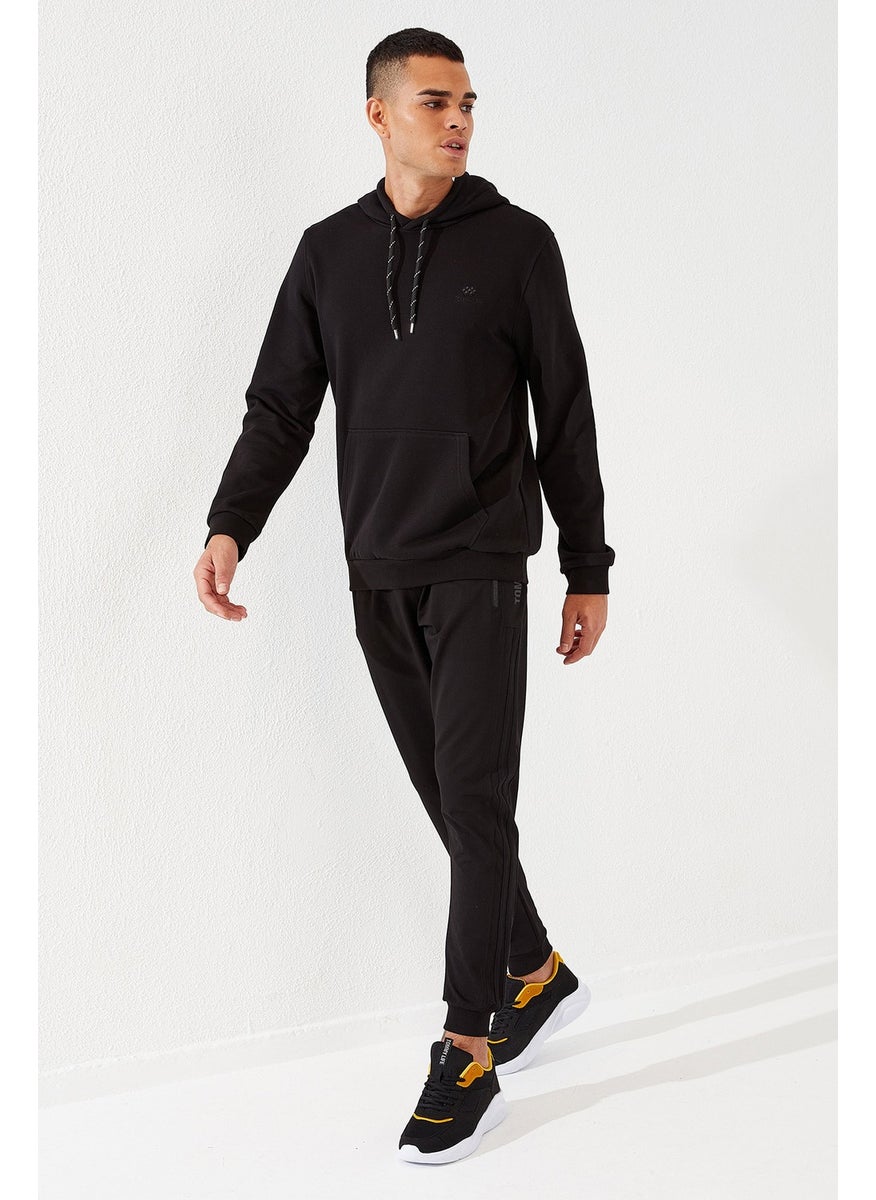 Black Men's Kangaroo Pocket Standard Fit Hooded SWEATSHIRT-87872