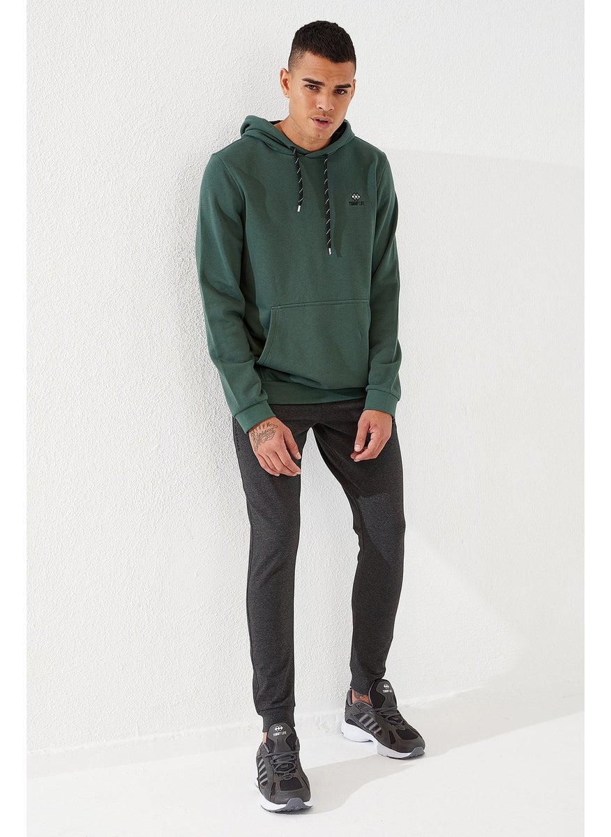 Green Men's Kangaroo Pocket Standard Fit Hooded SWEATSHIRT-87872
