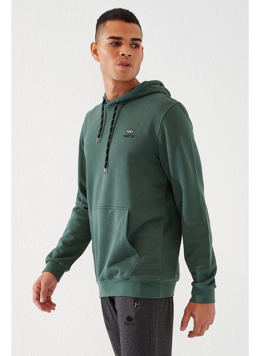 Green Men's Kangaroo Pocket Standard Fit Hooded SWEATSHIRT-87872