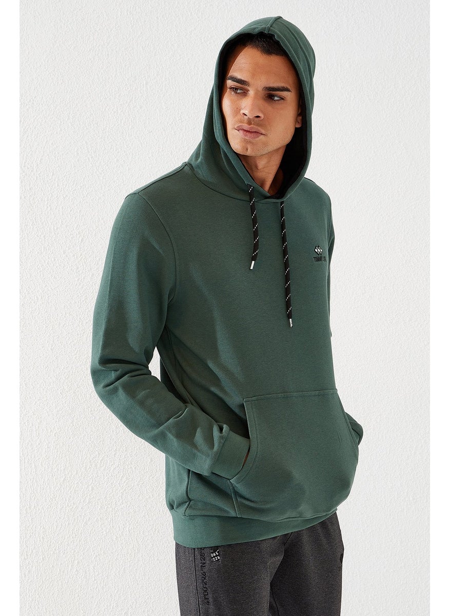 Green Men's Kangaroo Pocket Standard Fit Hooded SWEATSHIRT-87872