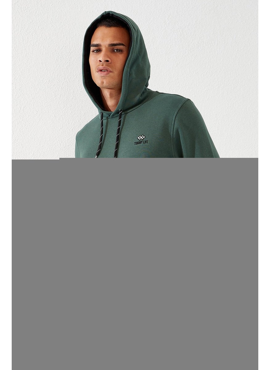 Green Men's Kangaroo Pocket Standard Fit Hooded SWEATSHIRT-87872