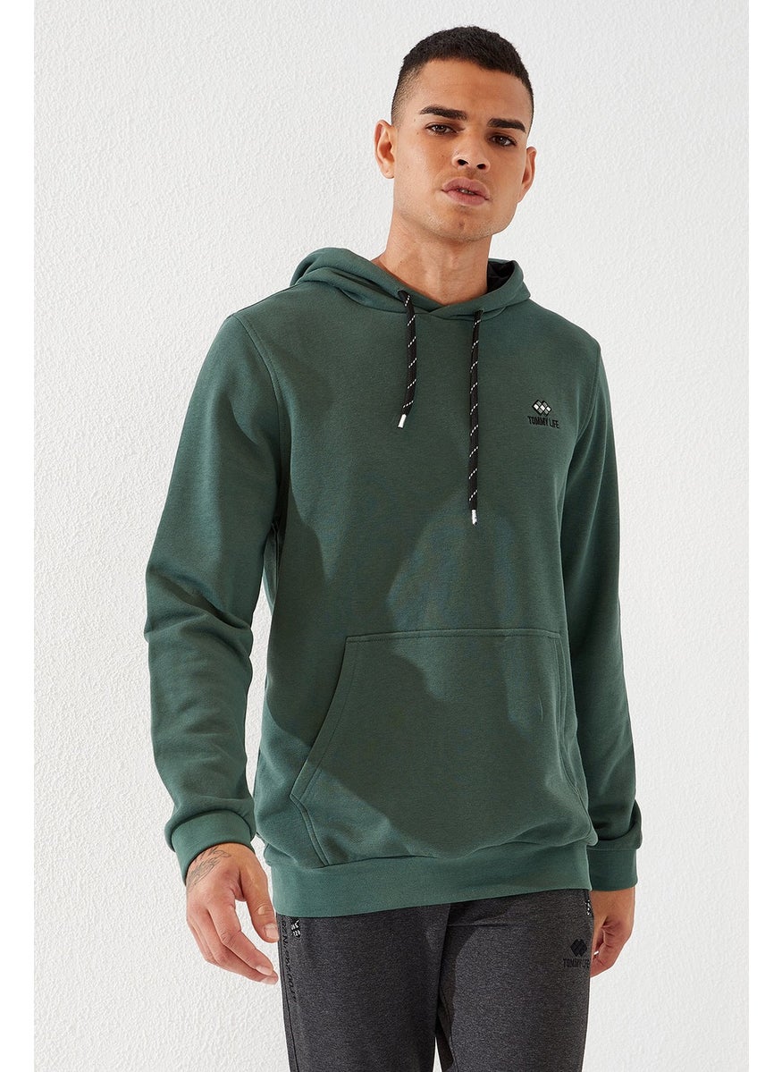 Green Men's Kangaroo Pocket Standard Fit Hooded SWEATSHIRT-87872