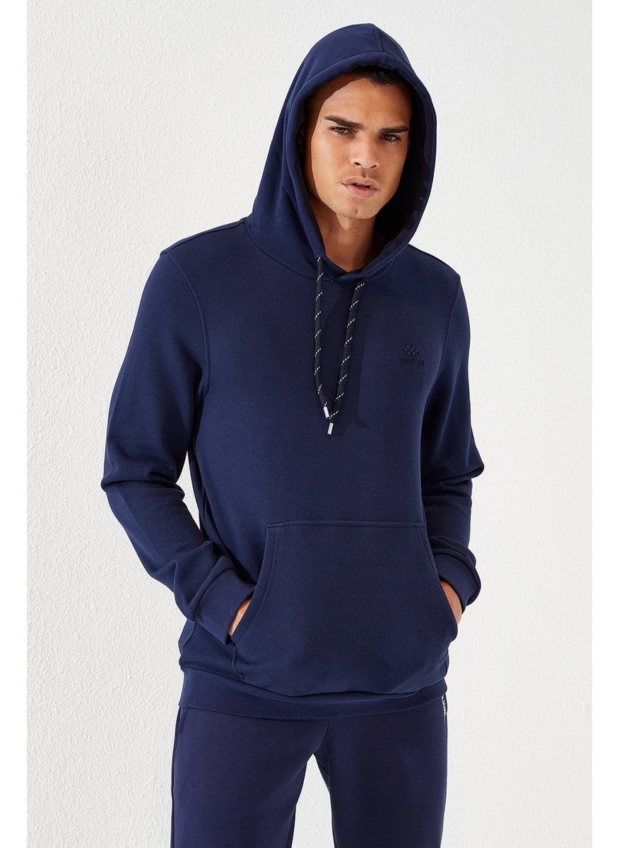 Indigo Men's Kangaroo Pocket Standard Fit Hooded SWEATSHIRT-87872