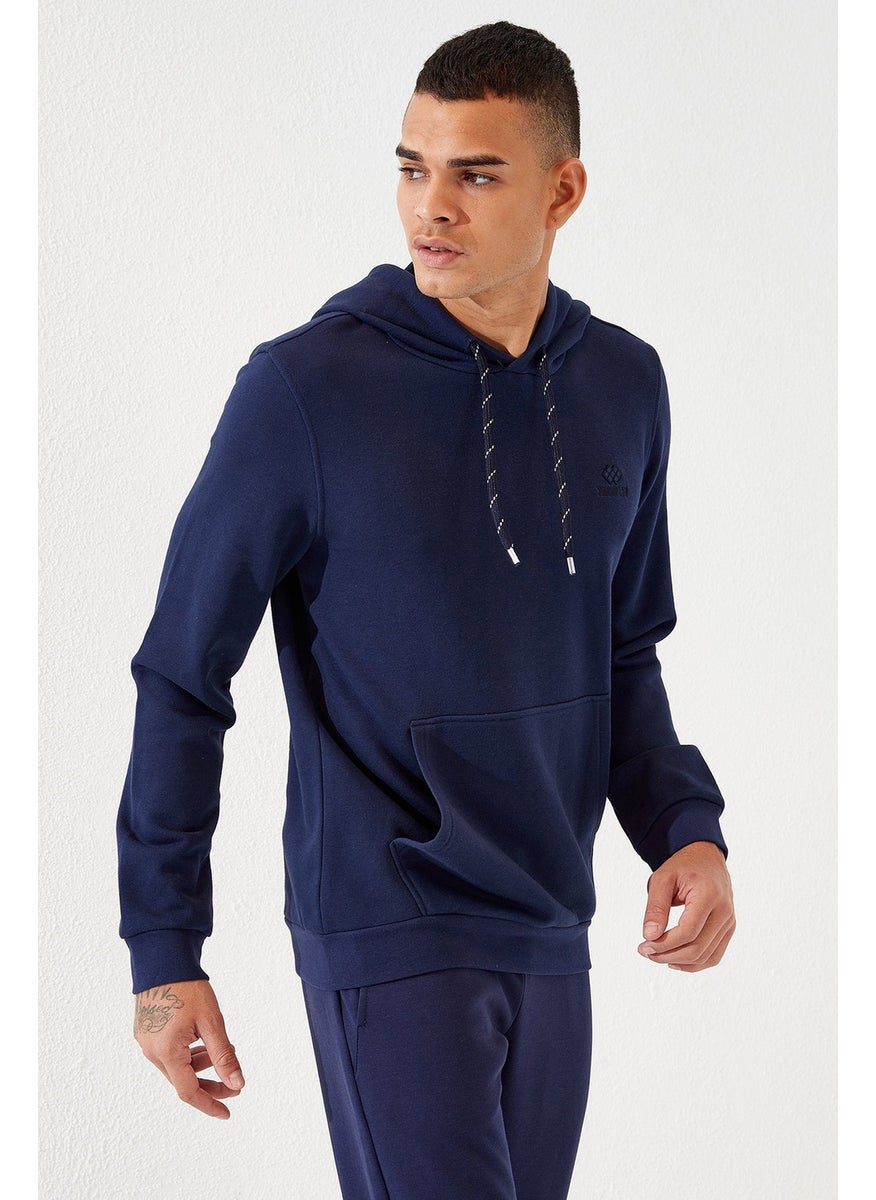 Indigo Men's Kangaroo Pocket Standard Fit Hooded SWEATSHIRT-87872
