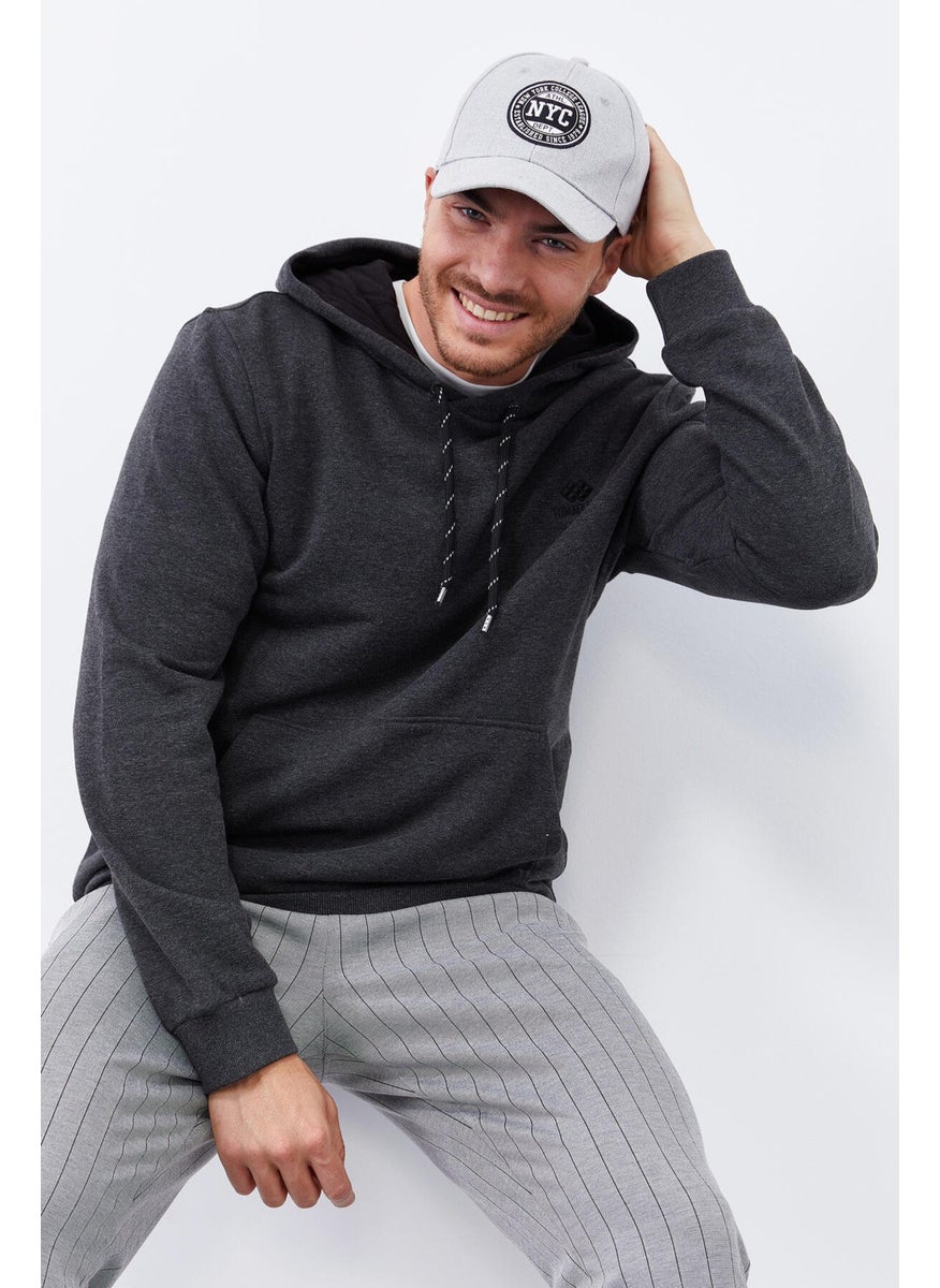 Anthracite Melange Men's Kangaroo Pocket Standard Pattern Hooded SWEATSHIRT-87872