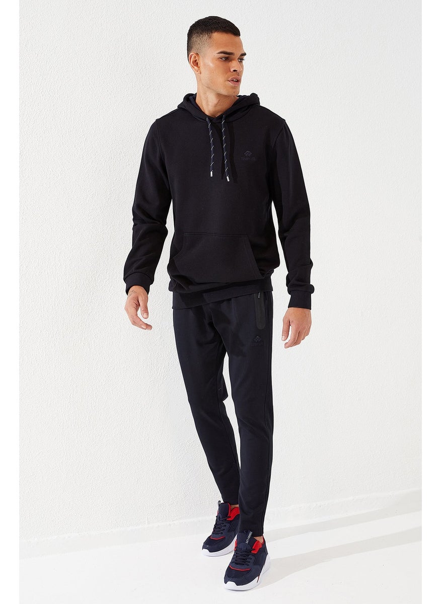 Navy Blue Men's Kangaroo Pocket Standard Fit Hooded SWEATSHIRT-87872