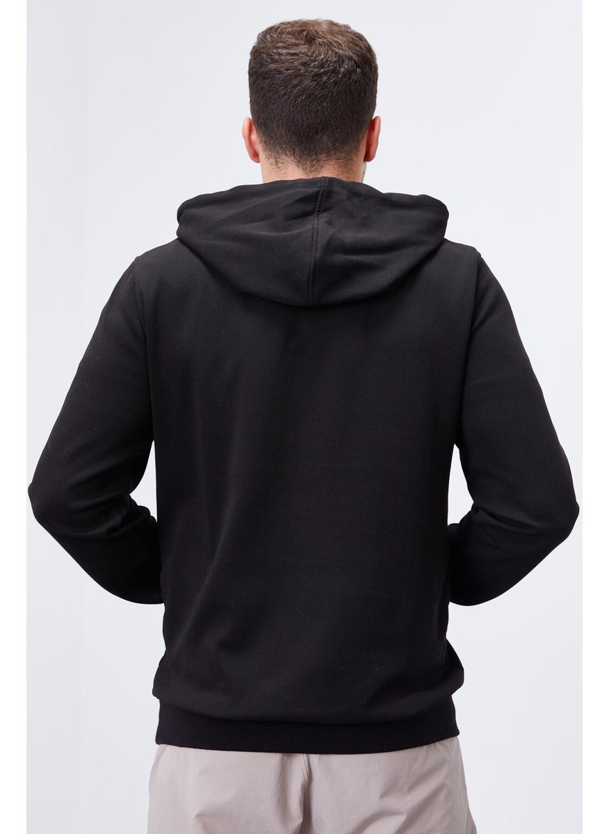 Black Men's Text Embroidered Standard Pattern Hooded SWEATSHIRT-87887