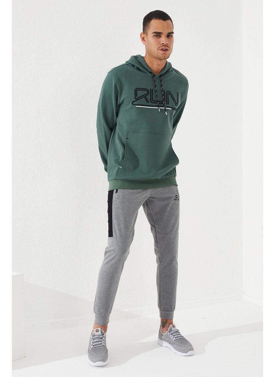 Green Men's Text Embroidered Standard Pattern Hooded SWEATSHIRT-87887