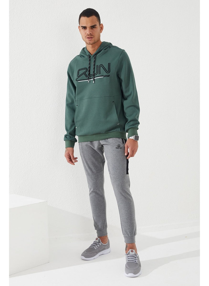 Green Men's Text Embroidered Standard Pattern Hooded SWEATSHIRT-87887