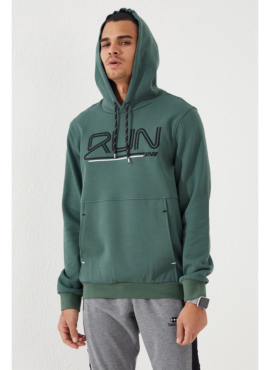 Green Men's Text Embroidered Standard Pattern Hooded SWEATSHIRT-87887