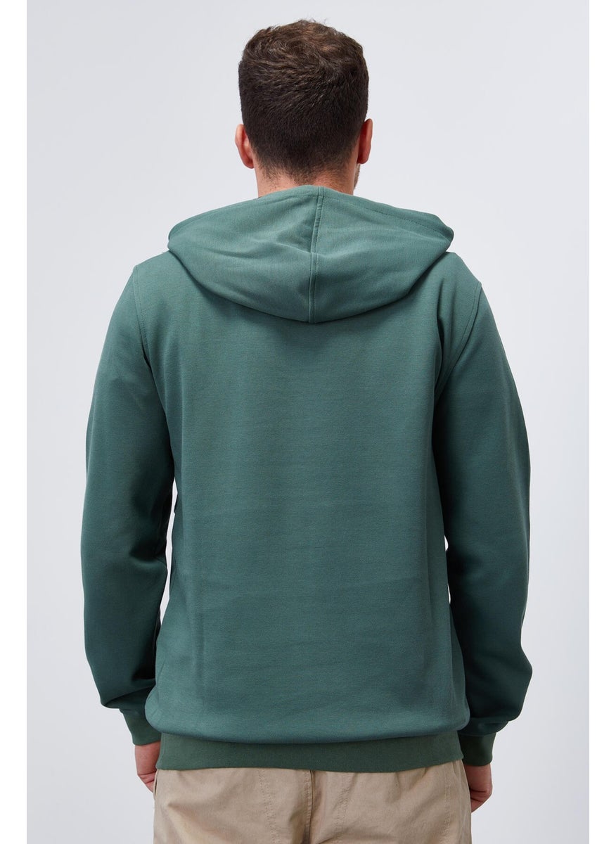 Green Men's Text Embroidered Standard Pattern Hooded SWEATSHIRT-87887