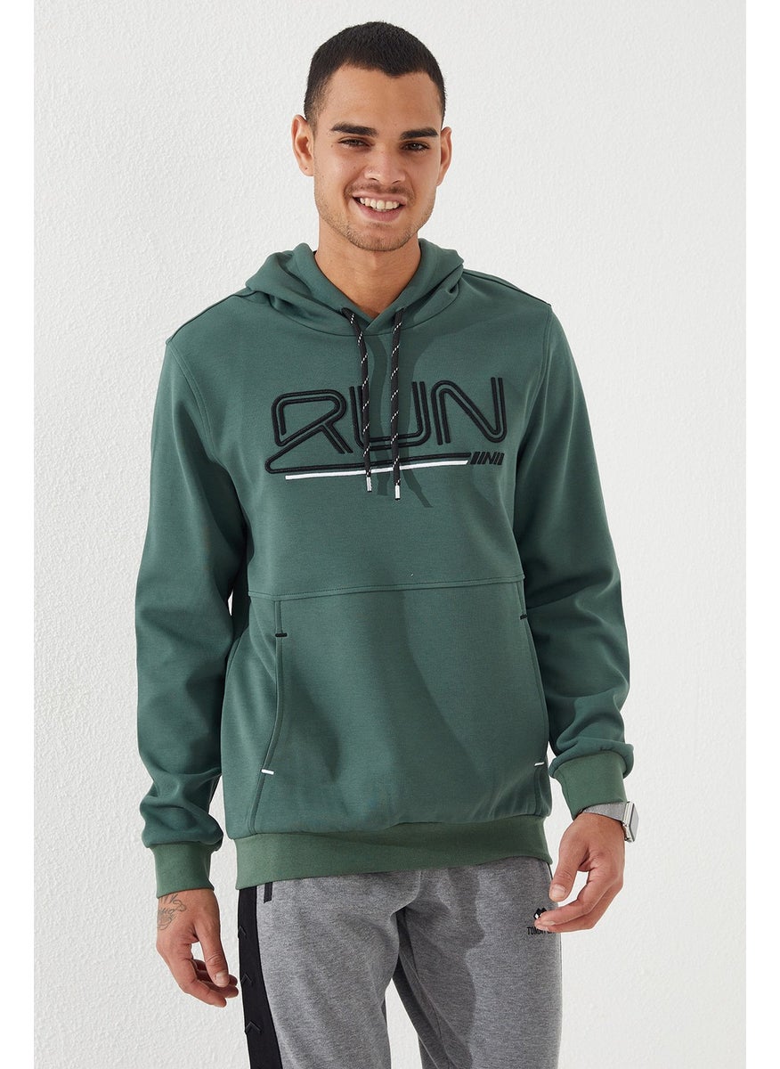 Green Men's Text Embroidered Standard Pattern Hooded SWEATSHIRT-87887