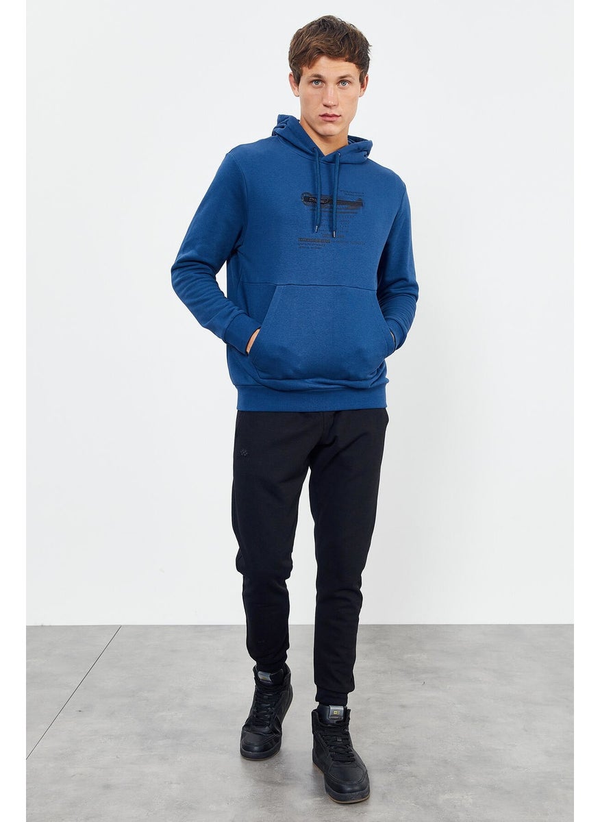 Indigo Men's Printed Hooded Kangaroo Pocket Casual Form Sweatshirt - 88019