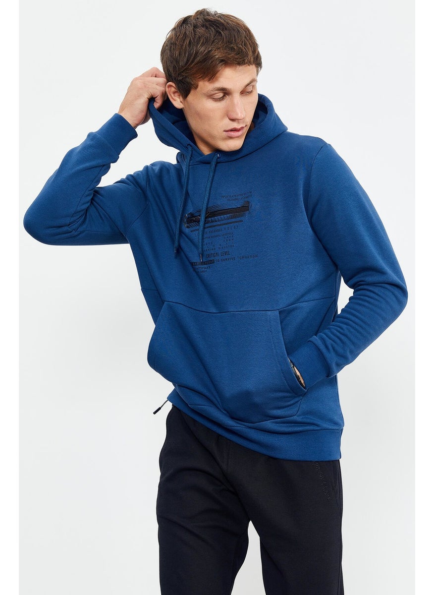 Indigo Men's Printed Hooded Kangaroo Pocket Casual Form Sweatshirt - 88019