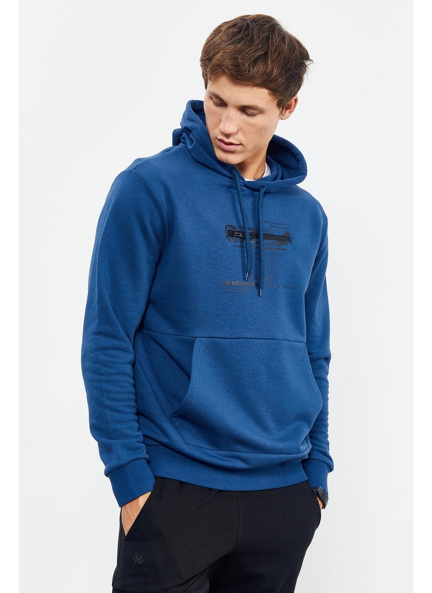 Indigo Men's Printed Hooded Kangaroo Pocket Casual Form Sweatshirt - 88019