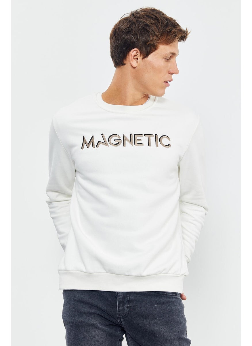 Ecru Men's Letter Embroidered O Neck Comfortable Form Sweatshirt - 88020